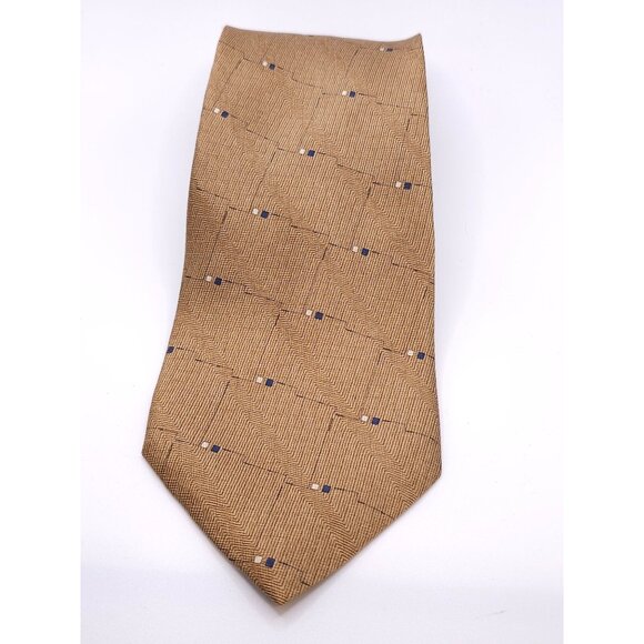 Bill Blass NEO Men's Silk Tie Gold, Tan & Blue Geometric Pattern - Picture 11 of 11